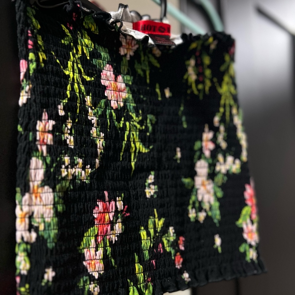Black Floral Smocked Tube Top